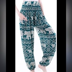 Bangkok Pants Bohemian Elephant Print Harem Pants With Pocket